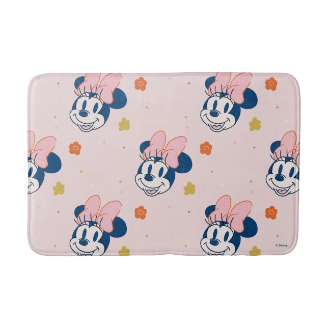 Smiling Minnie Mouse Floral Pattern Bath Mat (Front)