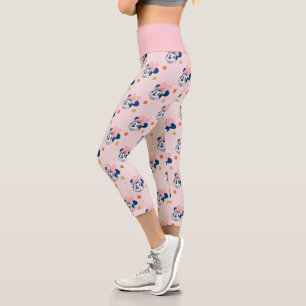 Smiling Minnie Mouse Floral Pattern Capri Leggings