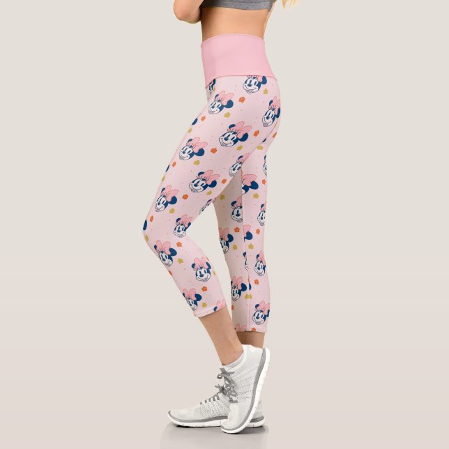 Smiling Minnie Mouse Floral Pattern Capri Leggings (Left)
