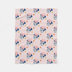 Smiling Minnie Mouse Floral Pattern Fleece Blanket