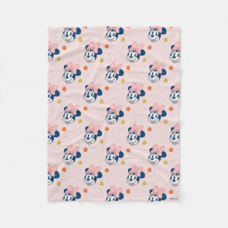 Smiling Minnie Mouse Floral Pattern Fleece Blanket