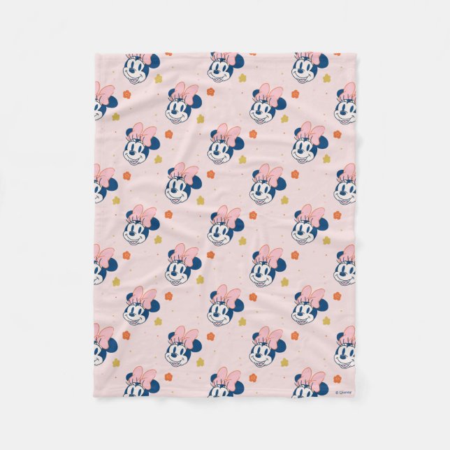Smiling Minnie Mouse Floral Pattern Fleece Blanket (Front)