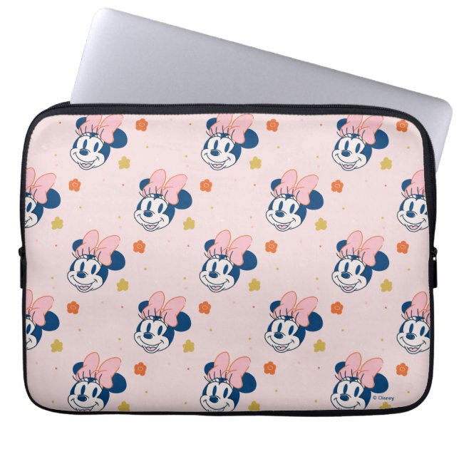 Smiling Minnie Mouse Floral Pattern Laptop Sleeve (Front)