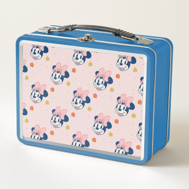 Smiling Minnie Mouse Floral Pattern Metal Lunch Box (Front)