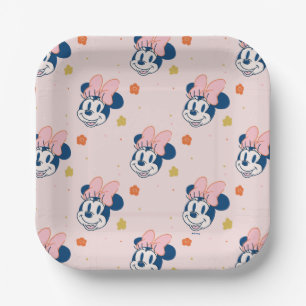 Smiling Minnie Mouse Floral Pattern Paper Plates
