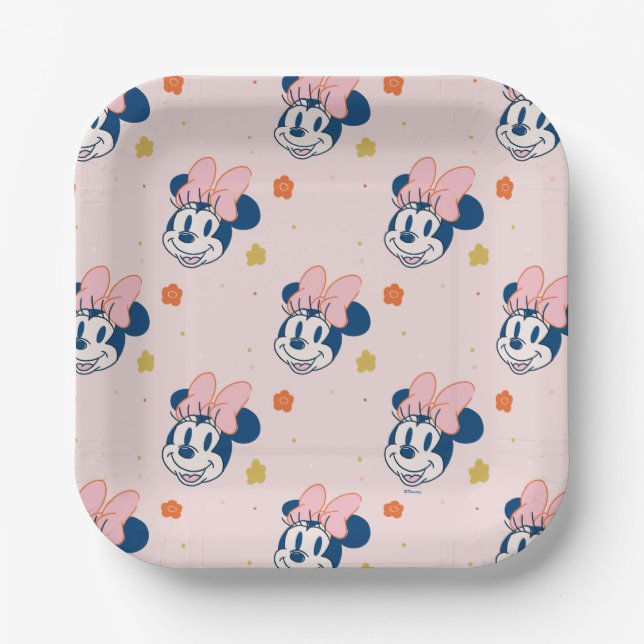 Smiling Minnie Mouse Floral Pattern Paper Plates (Front)