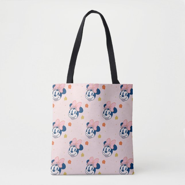 Smiling Minnie Mouse Floral Pattern Tote Bag (Front)