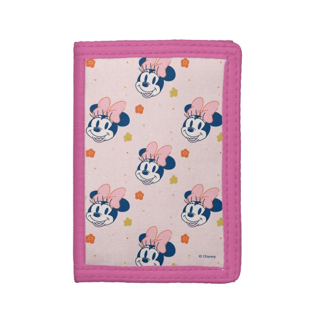 Smiling Minnie Mouse Floral Pattern Trifold Wallet (Front Vertical)