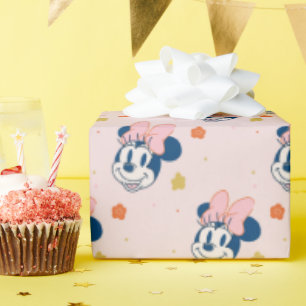 Smiling Minnie Mouse Floral Pattern Wrapping Paper