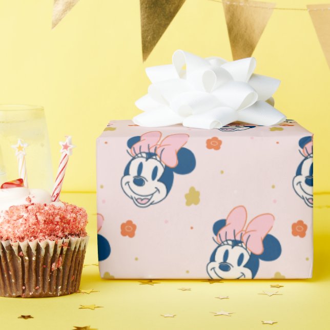 Smiling Minnie Mouse Floral Pattern Wrapping Paper (Birthday Party)