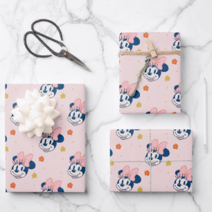 Smiling Minnie Mouse Floral Pattern Wrapping Paper Sheets