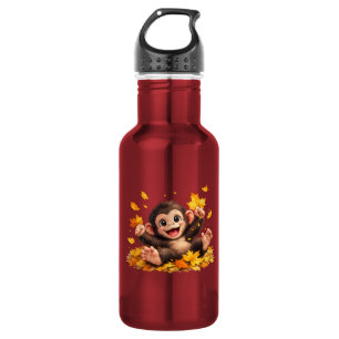 Smiling Monkey with Big Eyes Playful Tropical Stainless Steel Water Bottle