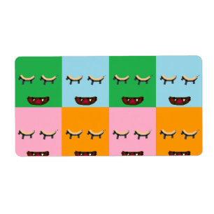 Smiling monster block faces label