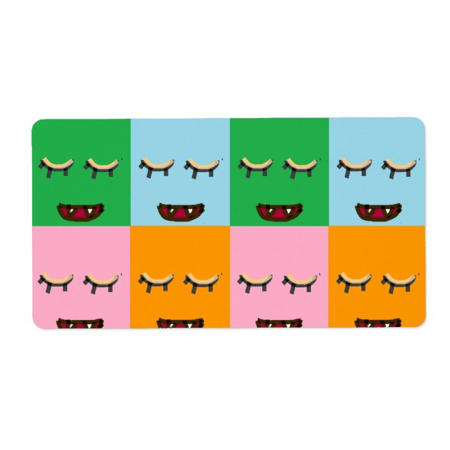 Smiling monster block faces label (Front)
