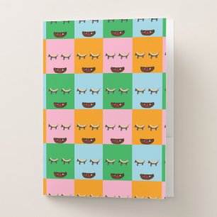 Smiling monster block faces pocket folder