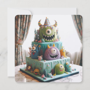 SMILING MONSTERS DECORATED KIDS BIRTHDAY CAKE CARD