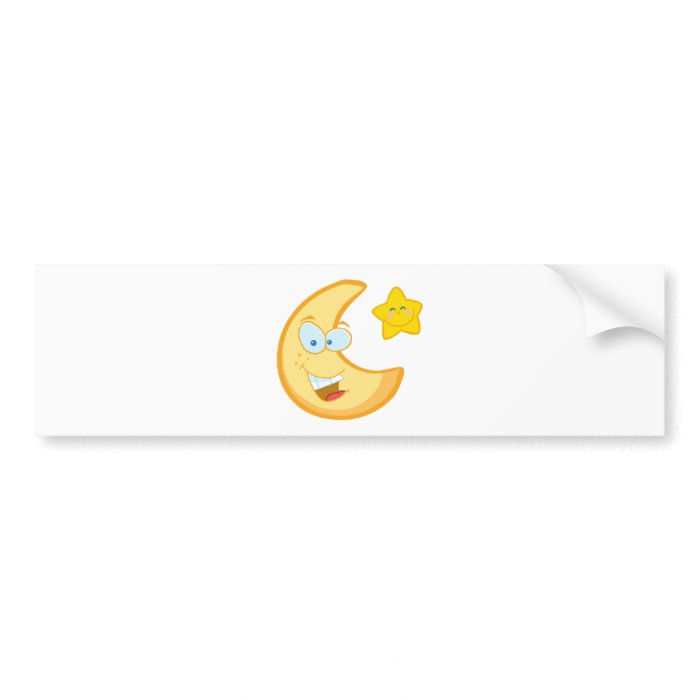 Smiling Moon And Star Cartoon Characters Bumper Sticker