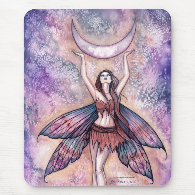 Smiling Moon Fairy Mousepad by Molly Harrison (Front)