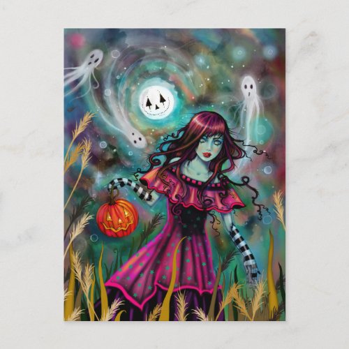 Smiling Moon Halloween Fantasy Art by Molly H Postcard