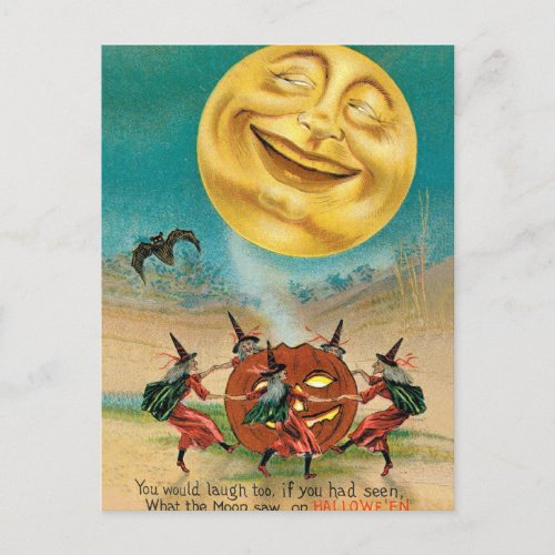 Smiling Moon Over Dancing Witches Postcard