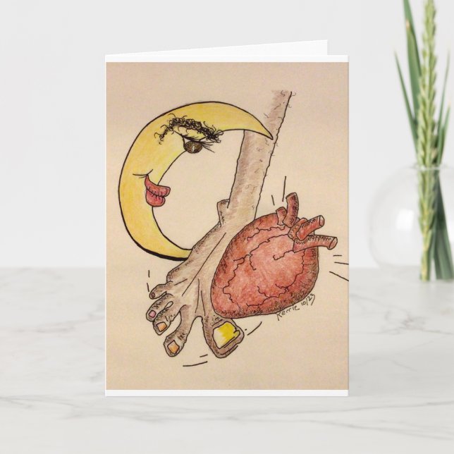 Smiling Moon Over the Heart of Things Letterpress Thank You Card (Front)