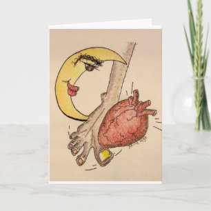 Smiling Moon Over the Heart of Things Letterpress Thank You Card