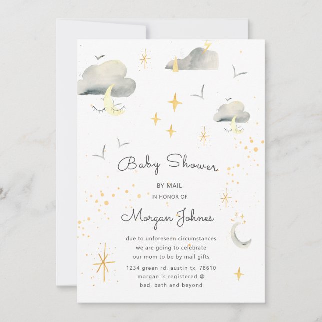 smiling moon stars Baby Shower by mail invitation (Front)