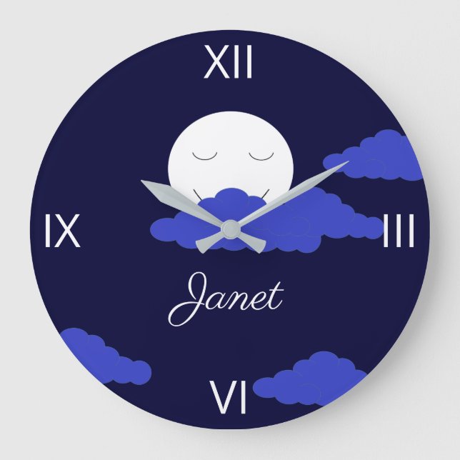 Smiling Moon with Dark Clouds Large Clock (Front)