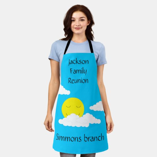 Smiling Moon with Popcorn Clouds Family Reunion Apron