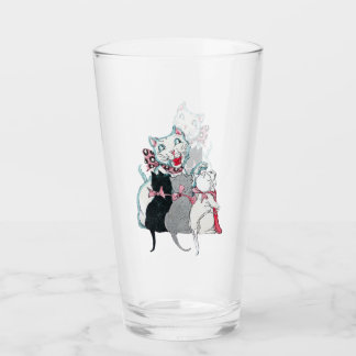 Smiling Mother Cat Sitting With Three Kittens Bows Glass