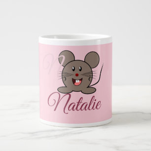 Smiling mouse - in Pastel pink monogrammed Giant Coffee Mug