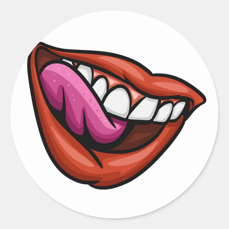Smiling mouth with sext tongue classic round sticker | Zazzle