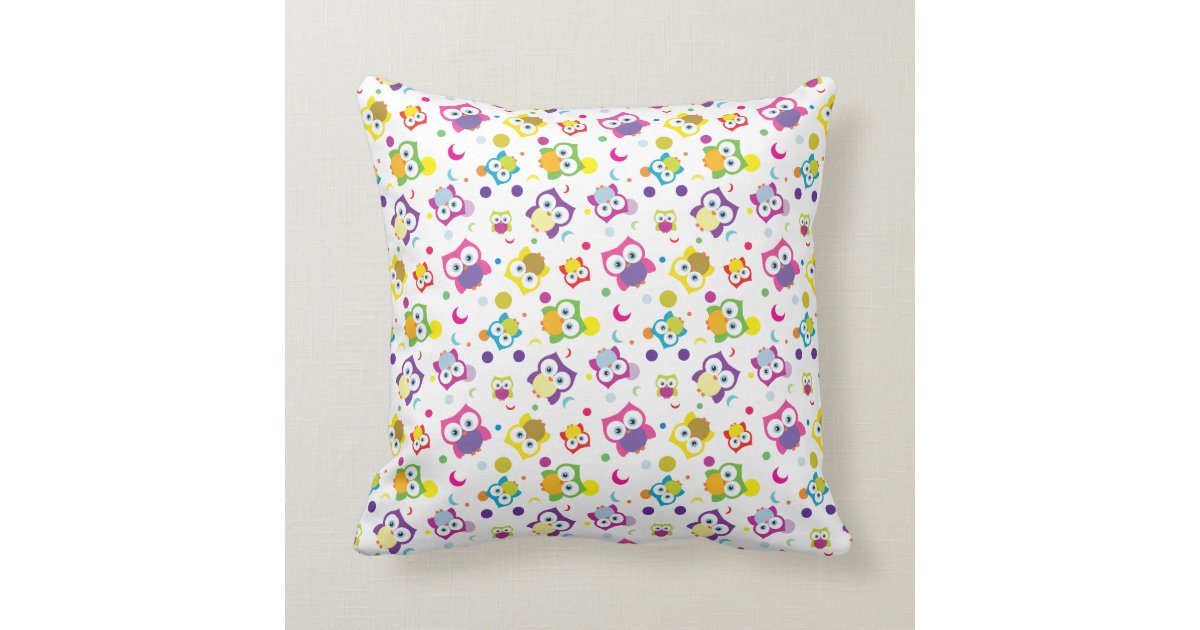 Smiling Multi Color Owls Throw Pillow