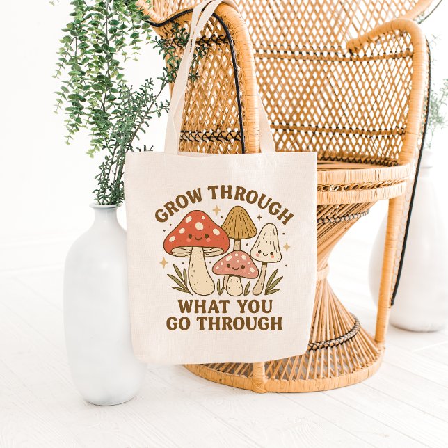 Smiling Mushrooms & Growth Quote Tote Bag (Creator Uploaded)