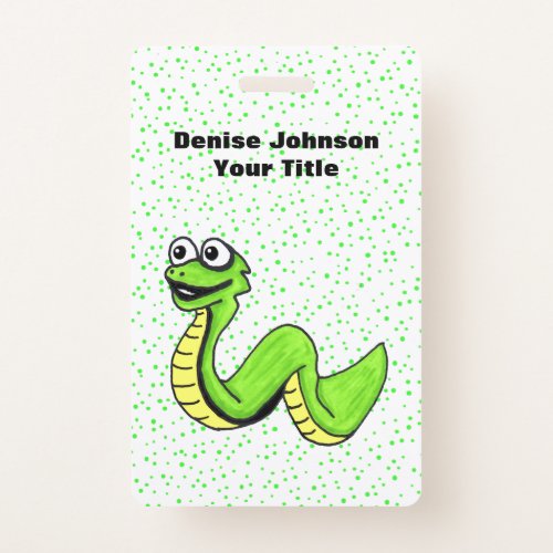 Smiling Neon Green Snake big Eyes Polka Dots Badge