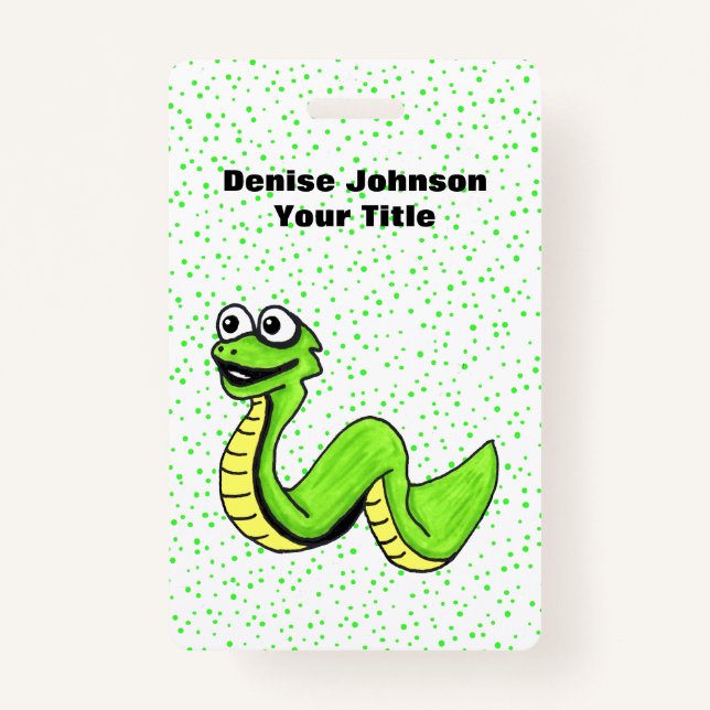 Smiling Neon Green Snake big Eyes Polka Dots Badge (Front)