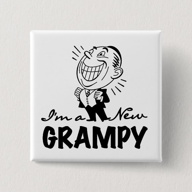 Smiling New Grampy T-shirts and Gifts Button (Front)
