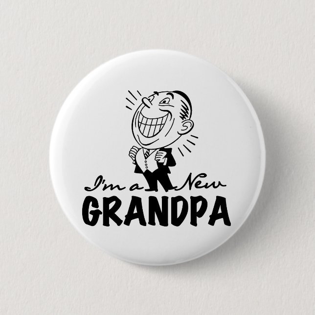 Smiling New Grandpa T-shirts and Gifts Button (Front)