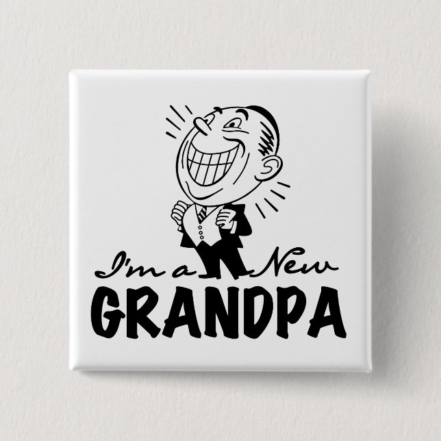 Smiling New Grandpa T-shirts and Gifts Button (Front)