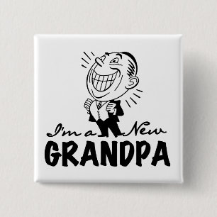 Smiling New Grandpa T-shirts and Gifts Button