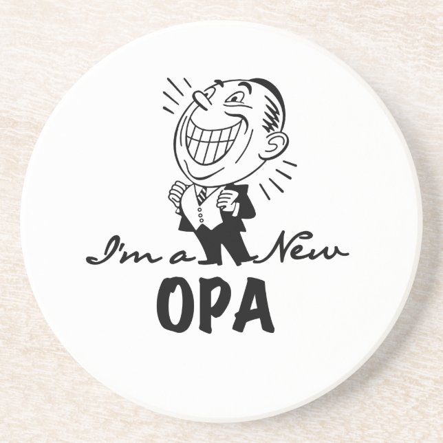 Smiling New Opa T-shirts and Gifts Sandstone Coaster (Front)