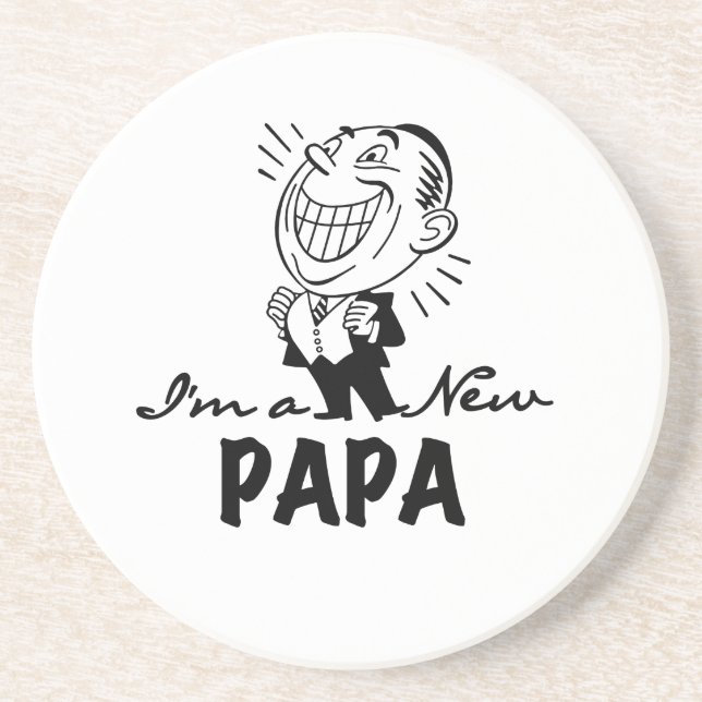 Smiling New Papa T-shirts and Gifts Sandstone Coaster (Front)