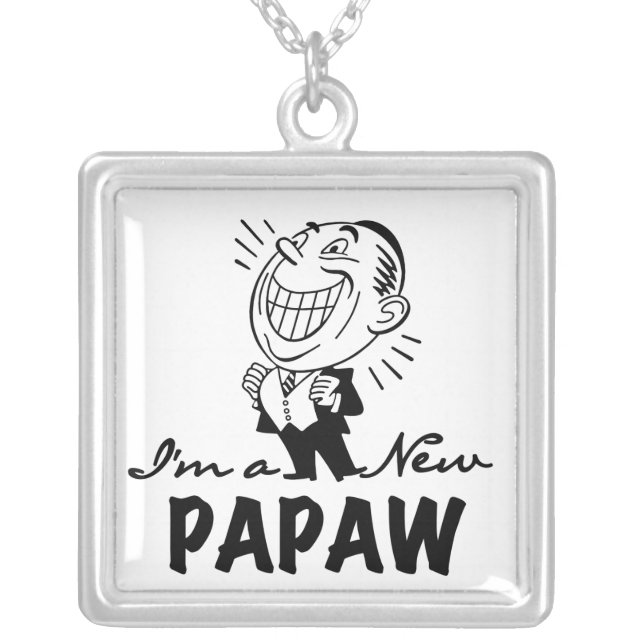 Smiling New Papaw Tshirts and Gifts Silver Plated Necklace (Front)