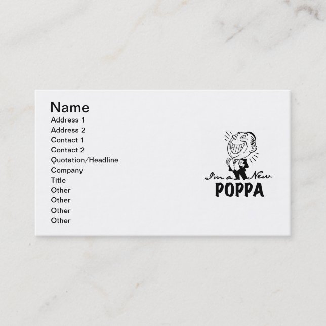 Smiling New Poppa T-shirts and Gifts Business Card (Front)