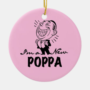 Smiling New Poppa T-shirts and Gifts Ceramic Ornament