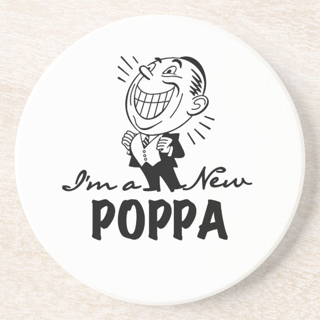 Smiling New Poppa T-shirts and Gifts Sandstone Coaster (Front)