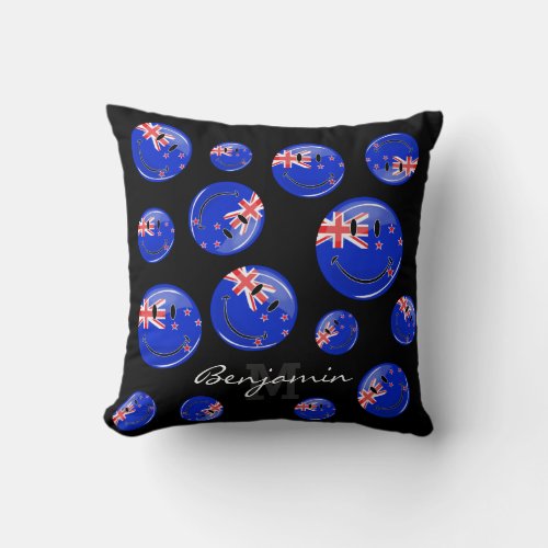 Smiling New Zealand Flag Throw Pillow