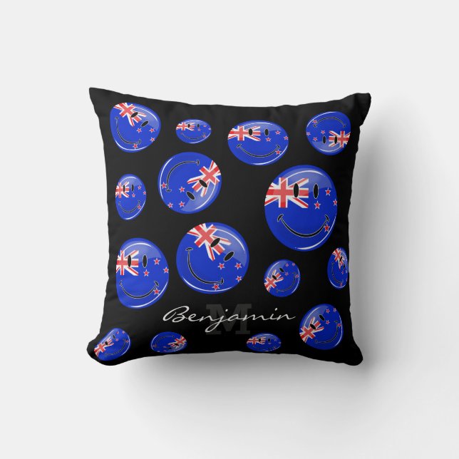 Smiling New Zealand Flag Throw Pillow (Front)