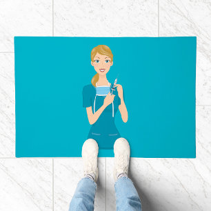 Smiling Nurse with Syringe Doormat