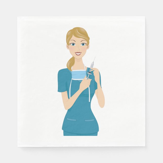 Smiling Nurse with Syringe  Napkins (Front)